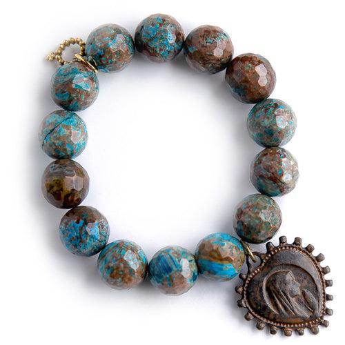 Aqua Mocha Jasper paired with an exclusively cast bronze Blessed Mother Heart medal