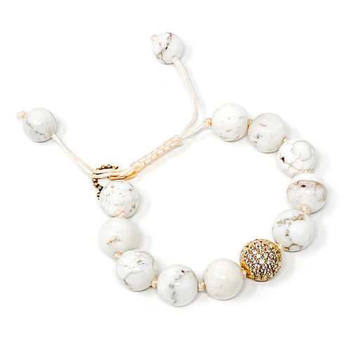 Adjustable Creamy White Howlite with gold micropave