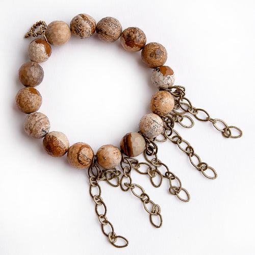12mm Faceted Picture Jasper with Bronze Fringe
