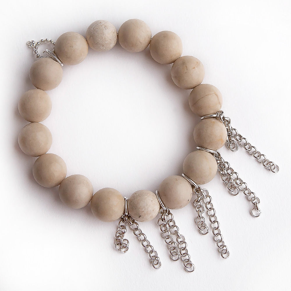 12mm Cream Coral with Silver Fringe