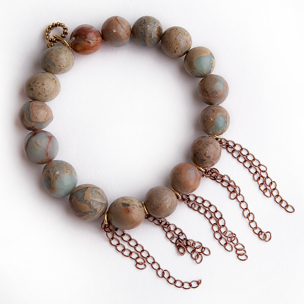 12mm Aqua Terra Jasper with Rose Gold Fringe