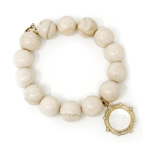 Cream Coral with Mother of Pearl Blessed Mother