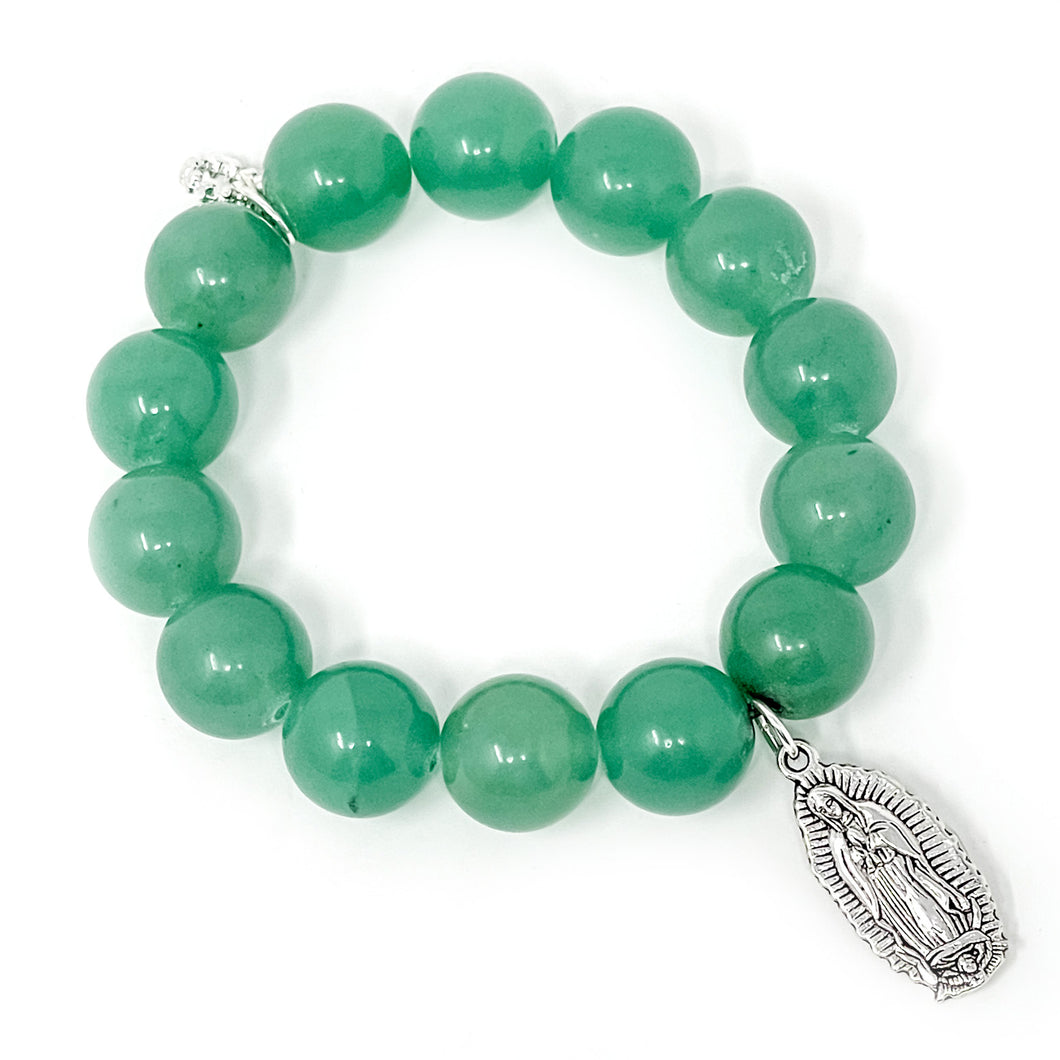 Green Aventurine paired with a Silver Lady of Guadelupe