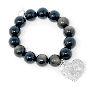 Obsidian with Silver Hammered Heart