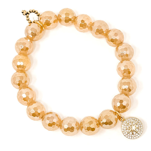 10mm Faceted Iridescent Gold Quartz with Petite Pave Star