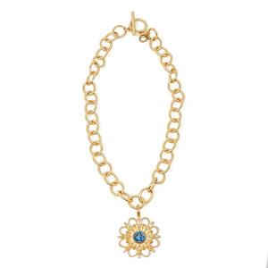 Circle Loop Toggle Necklace featuring Jen's Blue Enameled & Pearl Blessed Mother Medallion