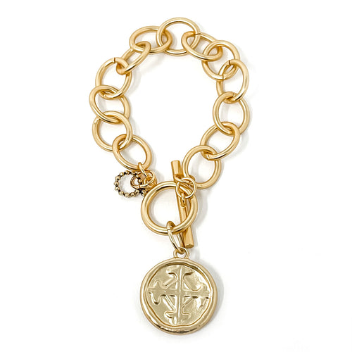 Circle Loop Toggle Bracelet featuring a Gold Serenity Prayer
