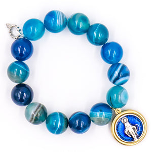 Blue stripe agate with blue enameled Mary