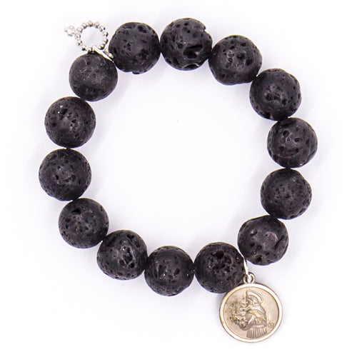 Black lava with vintage Saint Anthony medal