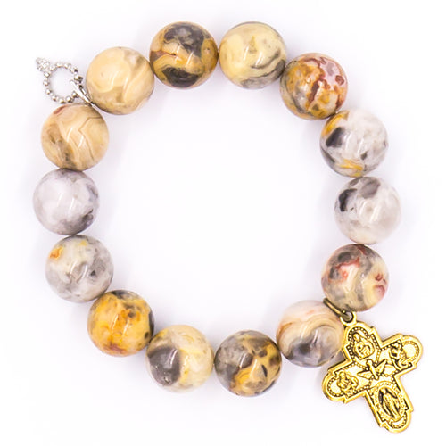 Desert sand agate with brass 5-way cross