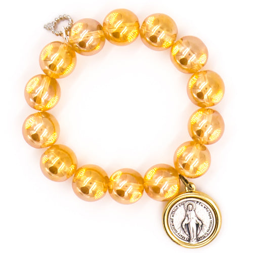 Iridescent gold quartz with two-tone Blessed Mother