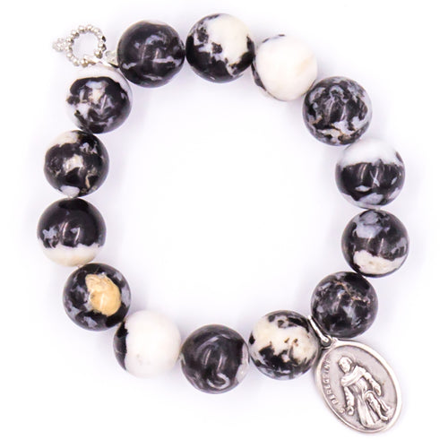 Orca jasper with silver oval Saint Peregrine medal