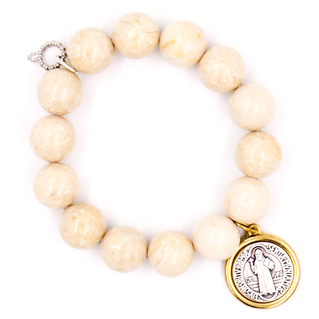 Cream coral with two-tone St. Benedict medal