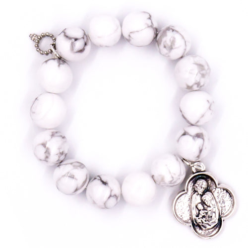 White howlite with scalloped Holy Family medal