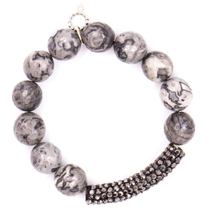 Faceted silver leaf agate with hematite pave bar