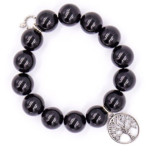 Black onyx with open silver tree of life