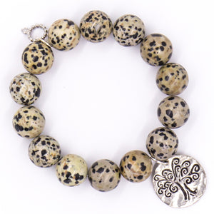 Dalmatian jasper with hammered silver tree of life