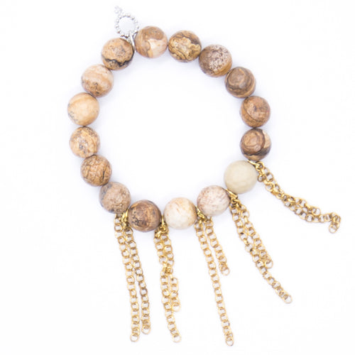 12mm Faceted Picture Jasper with Brass Fringe