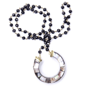 Faceted Black onyx with gray abalone pendant