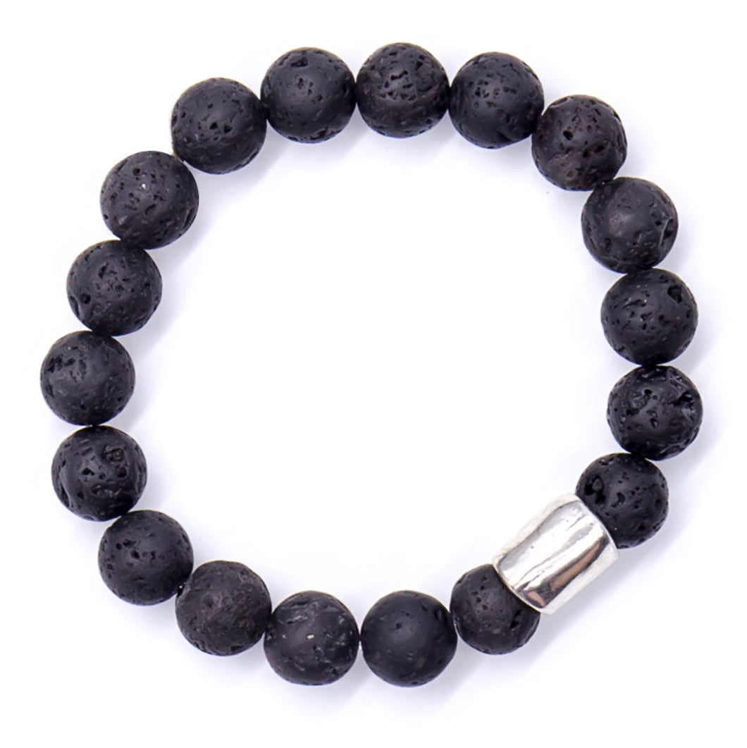 Men's lava rock with silver accent