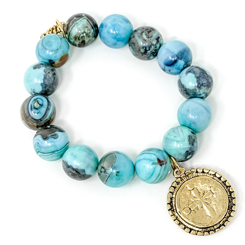 Seafoam Agate with brass cross disc