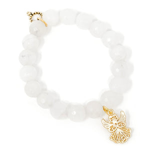 10mm Faceted White Jade Communion Petite with Matte Gold Angel