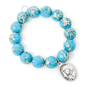 Faceted Aqua Sediment Jasper paired with a Mother Teresa