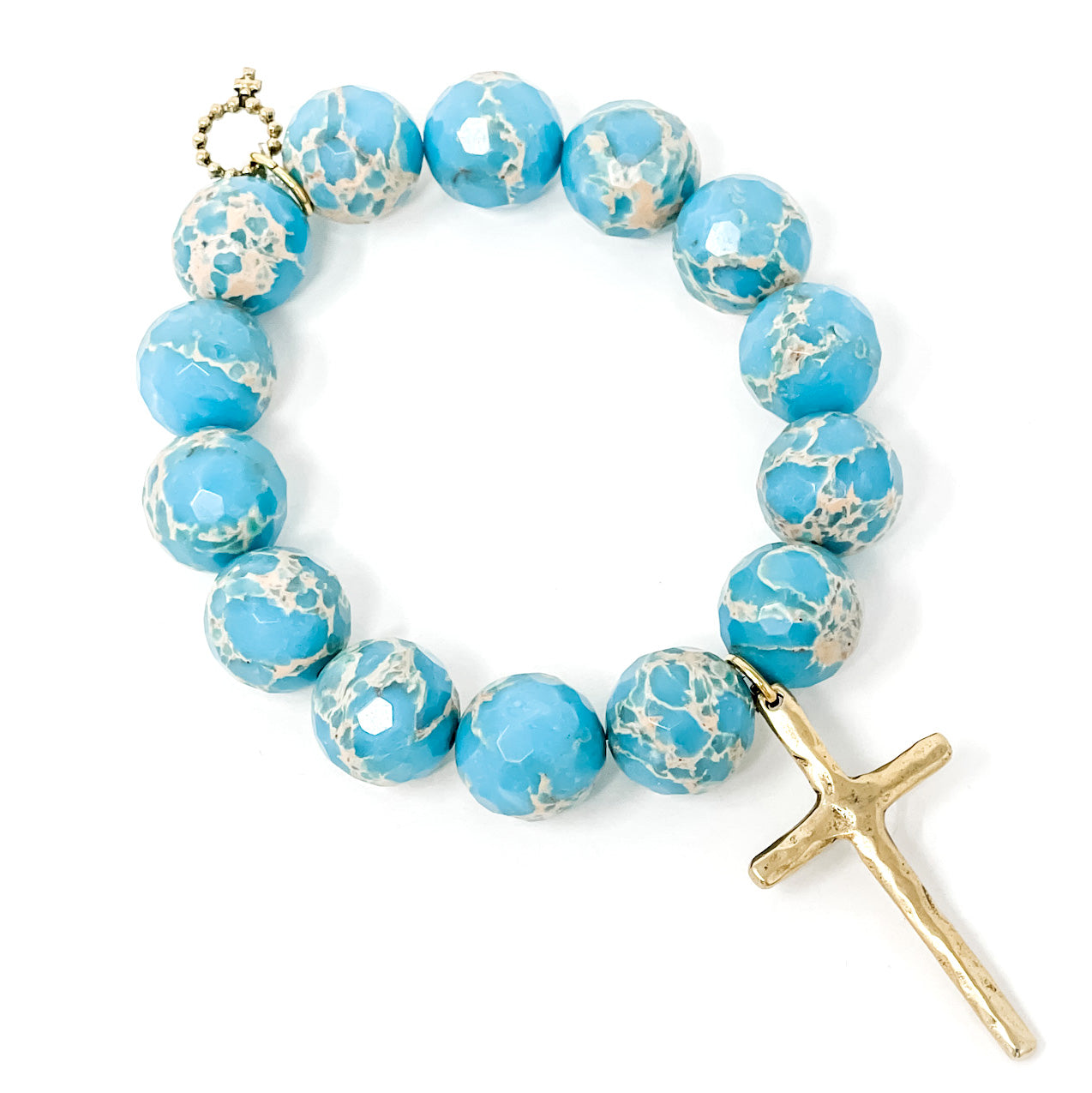 Faceted Aqua Sediment Jasper paired with Rustic Gold Cross