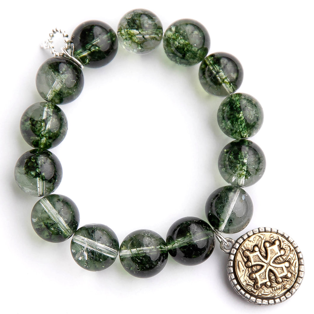 Moss Quartz paired with a bronze celtic cross