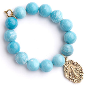 Blessed Mother blue agate paired with a Matte Gold Fancy Blessed Mother