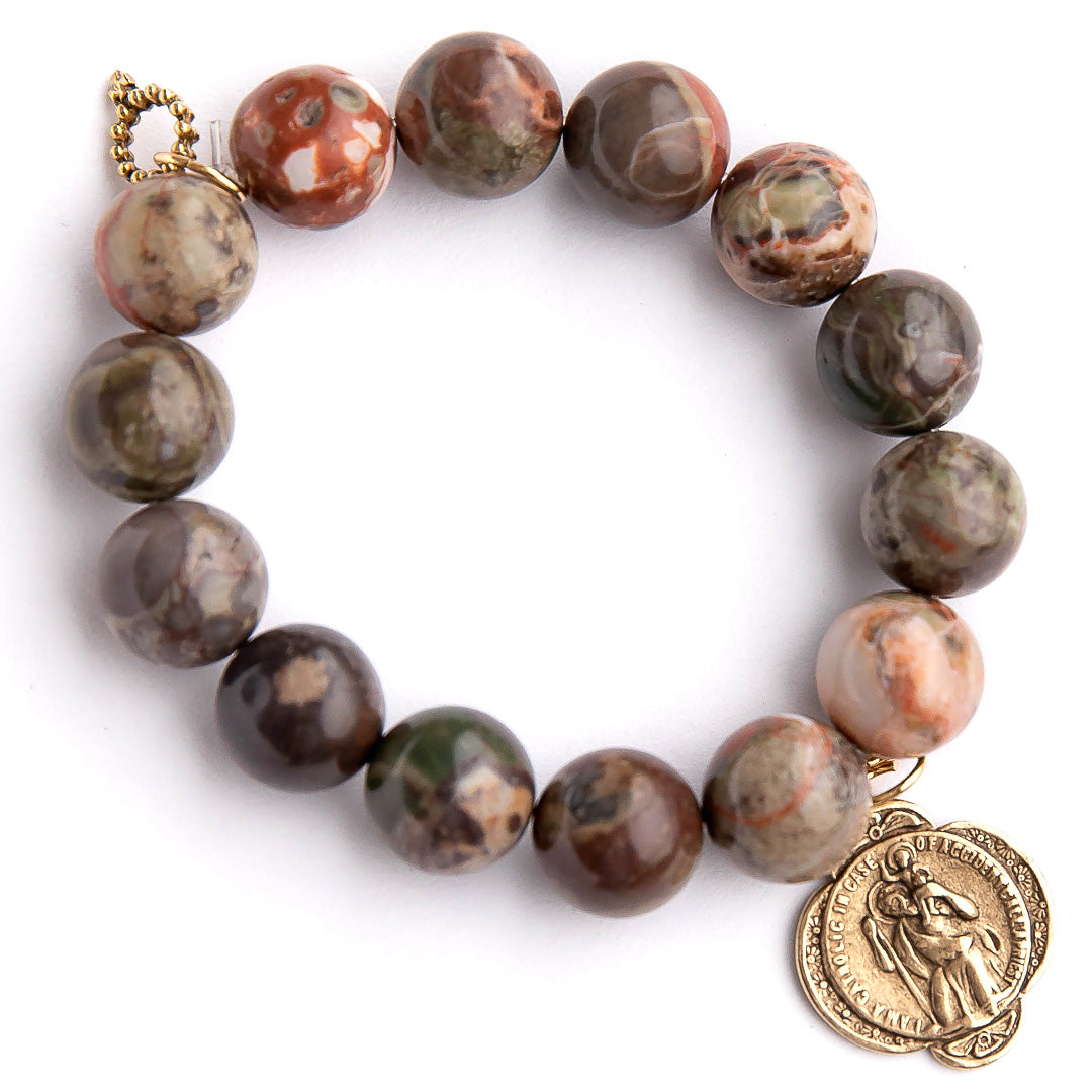 Rainforest agate paired with a Saint Christopher medal an exclusively cast medal from jen's personal vintage collection