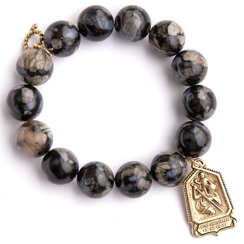 Midnight slate agate paired with a Saint Christopher medal an exclusively cast medal from jen's personal vintage collection