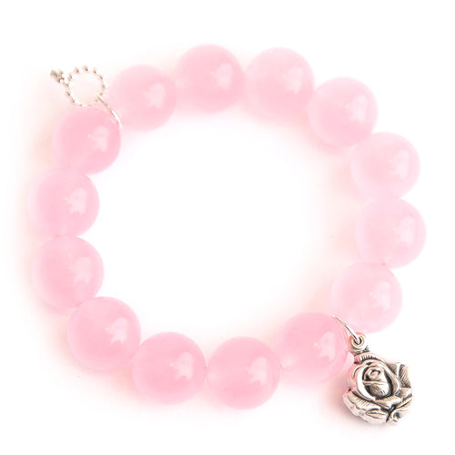 Rose quartz with a sliding rose Blessed Mother locket
