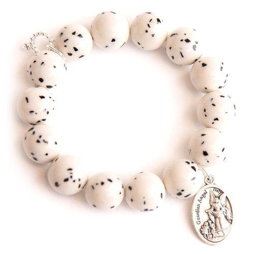 Cookies and cream jasper paired with an oval guardian angel medal