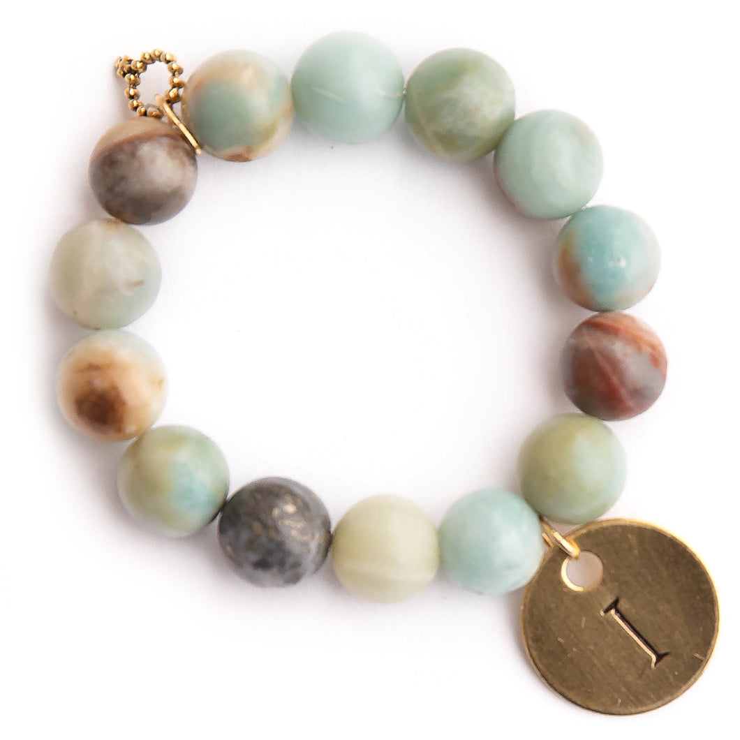 Amazonite paired with a brass hand stamped initial medal