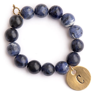 Dumortierite paired with a brass hand stamped initial medal