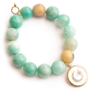 Spearmint amazonite paired with enameled celestial medal