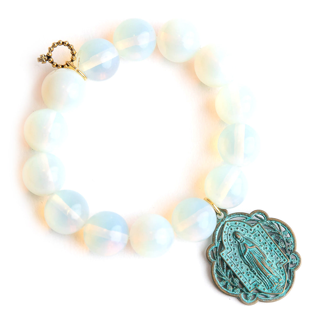 Faceted opalite paired with a patina Queen of Heaven medal