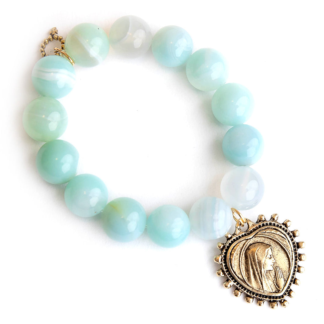 Caribbean agate paired with an Exclusively Cast Heart Shaped Blessed Mother medal