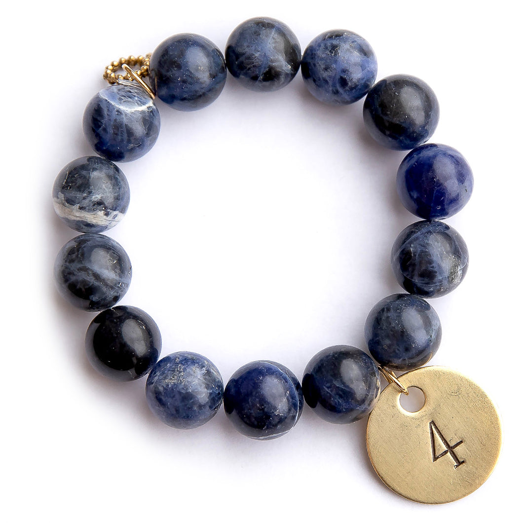 Dumortierite paired with a brass hand stamped #4