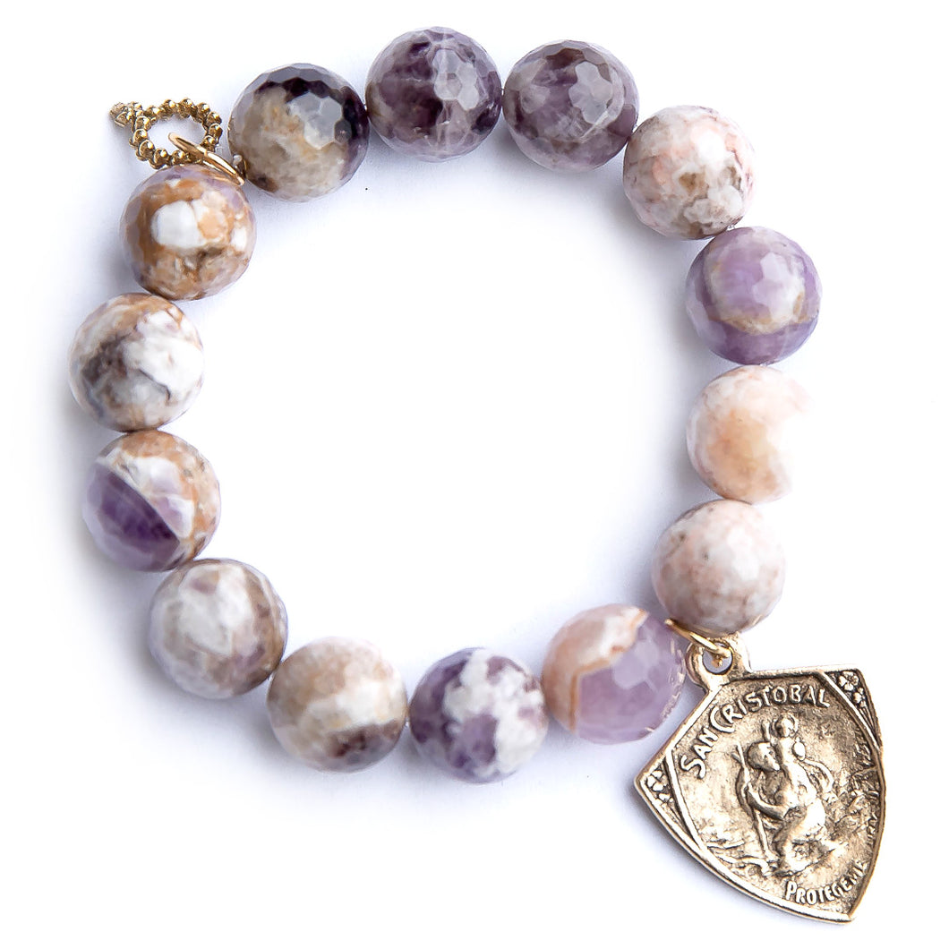 Faceted Amethyst Agate paired with an Exclusively Cast Saint Christopher medal