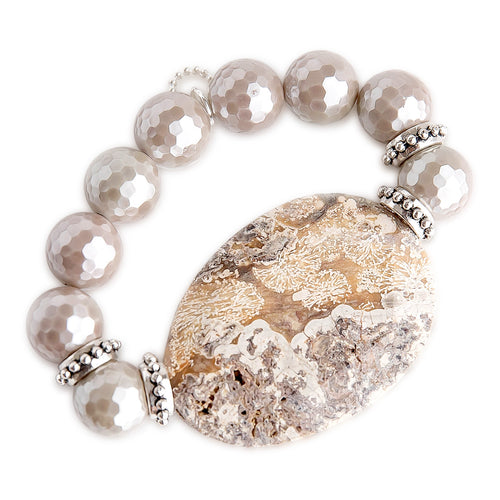 Faceted Mother of Pearl with Large Mushroom Agate Statement Slice