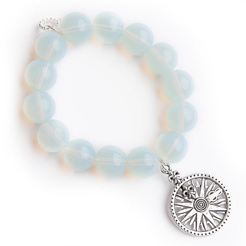 Opalite with silver fleur di lis compass