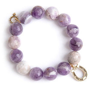 Faceted amethyst agate paired with a brass horseshoe