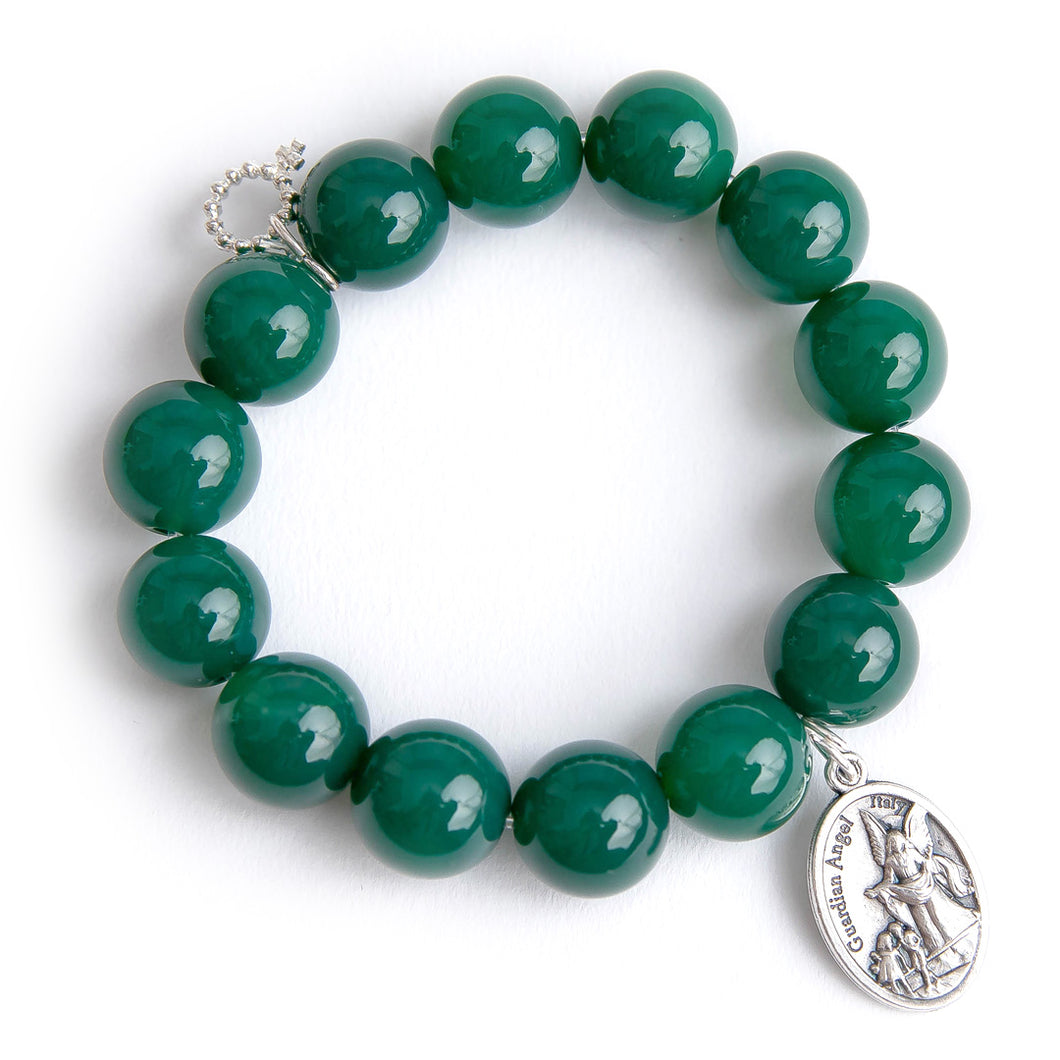 Dark green jade paired with a silver guardian angel medal
