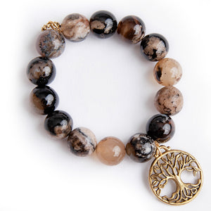 Espresso agate paired with a large brass open tree of life