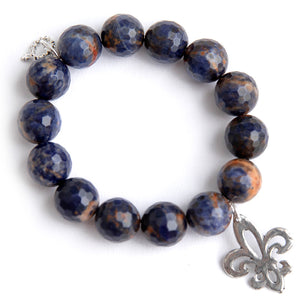 Faceted Sodalite paired with a silver open cut fleur di lis