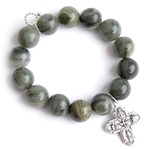 Olive branch agate with silver 5 way cross