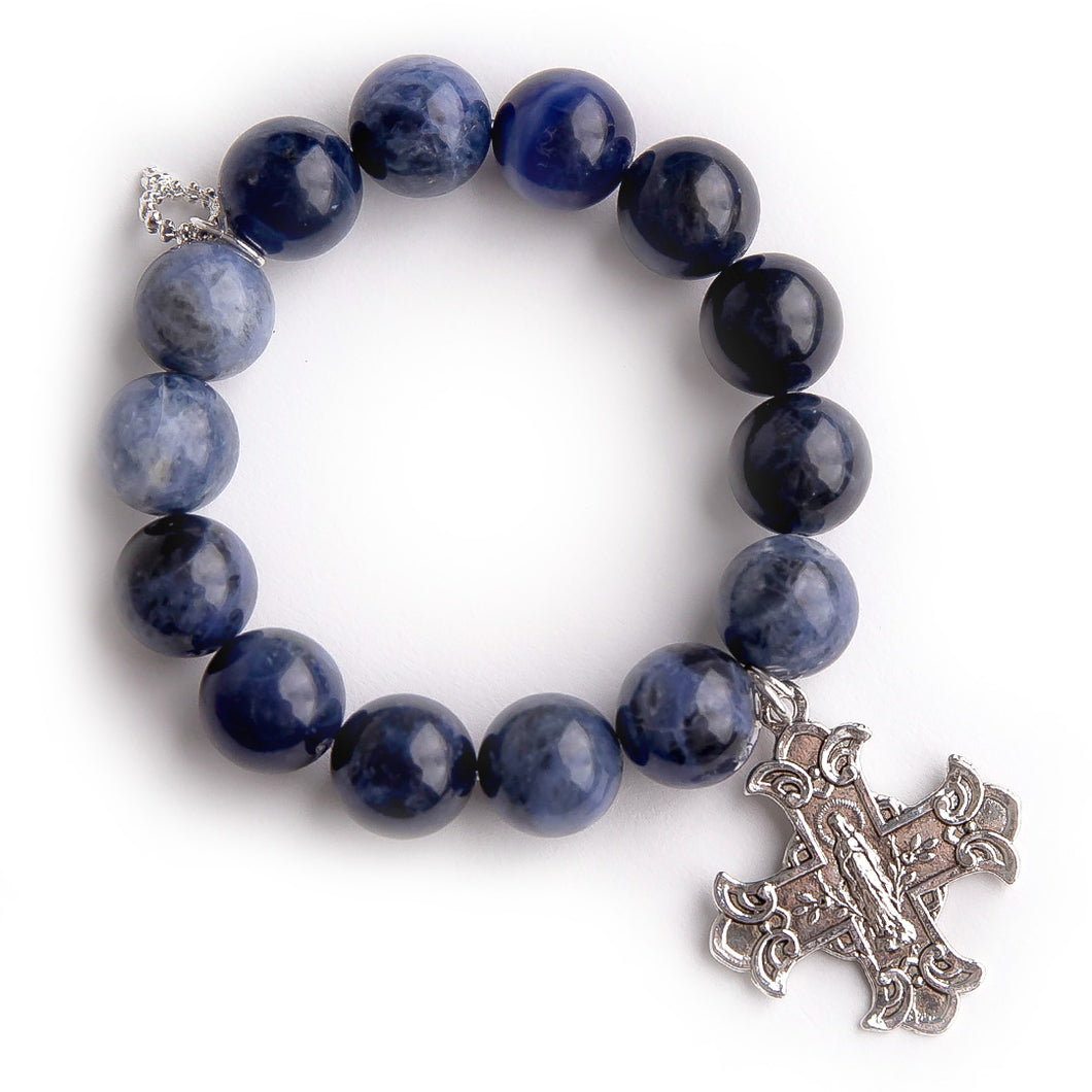 Dumortierite paired with an exclusively cast silver Sacred Heart cross
