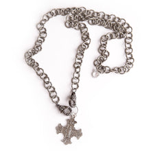 Gunmetal Chain Convertible Face Mask Necklace with Lobster Clasp and Sacred Heart of Mary Cross